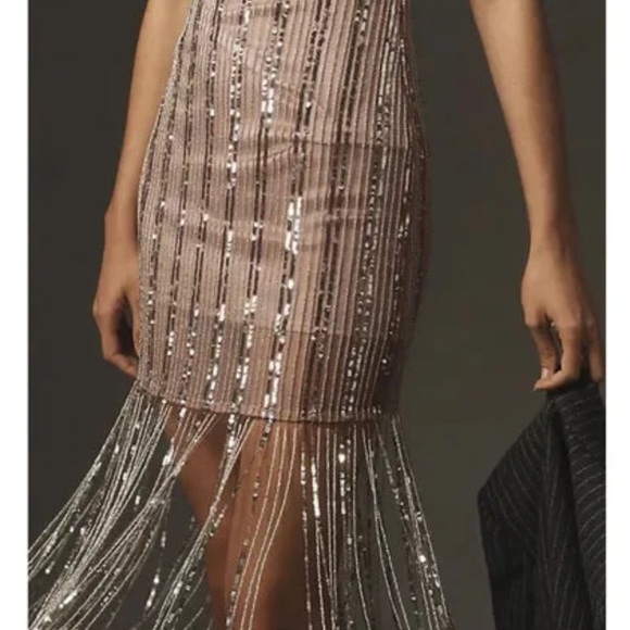Anthropologie Metallic Fringe Mini Dress - Picture 2 of 8
